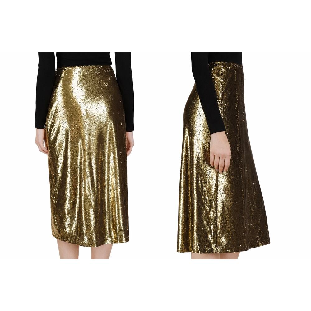 MSRP: $175 | ✨ Michael Michael Kors Gold Sequin Midi Skirt – Small | NWT ✨